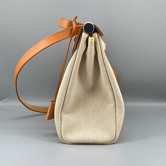 Hermes 2001 Herbag 31 Beige Canvas & Natural Caramel Cowhide Shoulder Bag