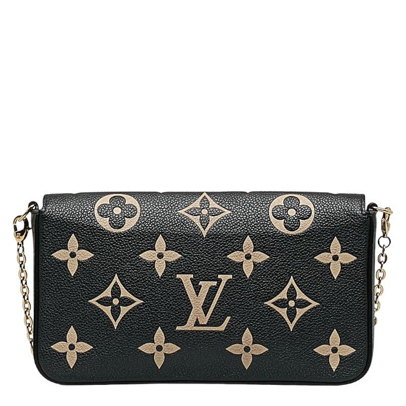 Louis Vuitton Monogram Emplant Poschet Felice Chain Shoulder Bag M80482 Black Beige Leather Louis Vuitton