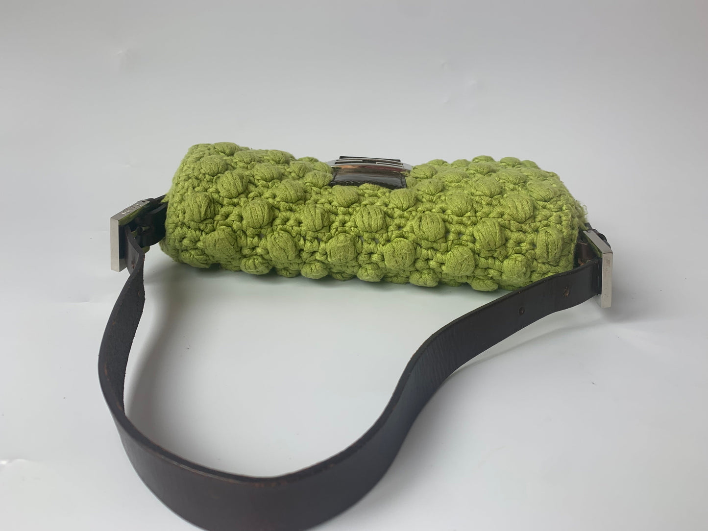 Fendi Baguette Bag Green Wool Pompom Shoulder Bag