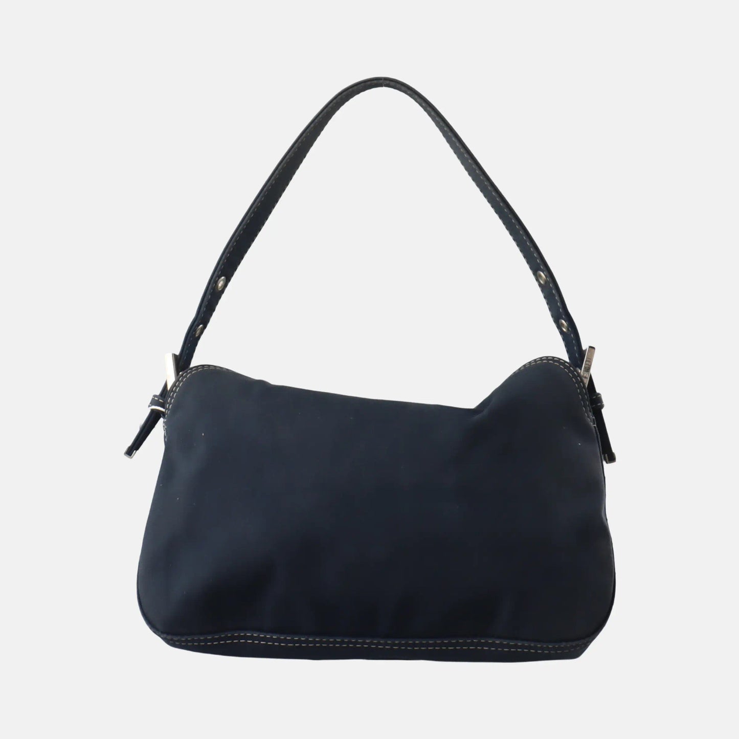 FENDI Baguette Blue Denim Navy Shoulder Bag with Enamel Buckle