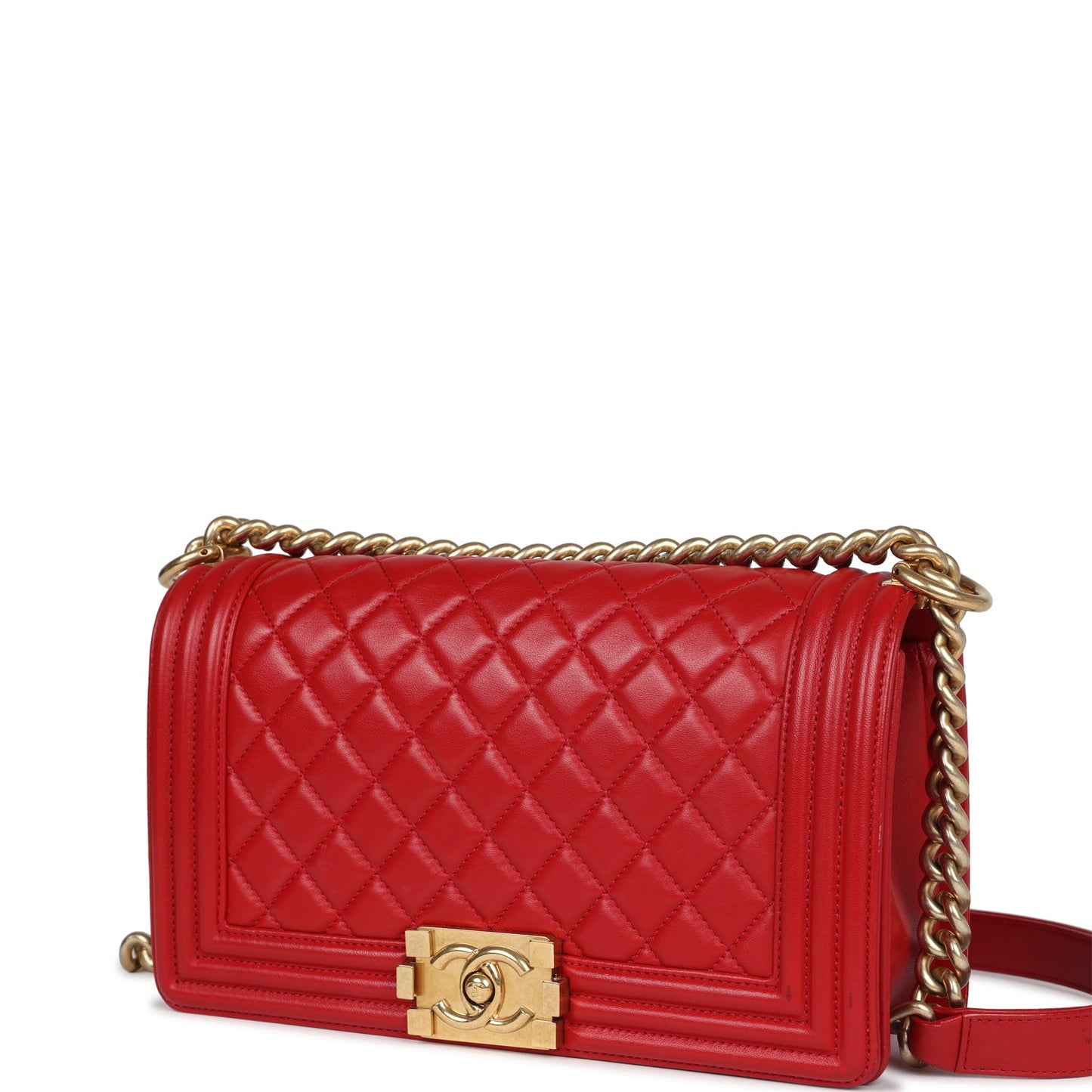 Chanel Medium Boy Bag Red Lambskin Antique Gold Hardware