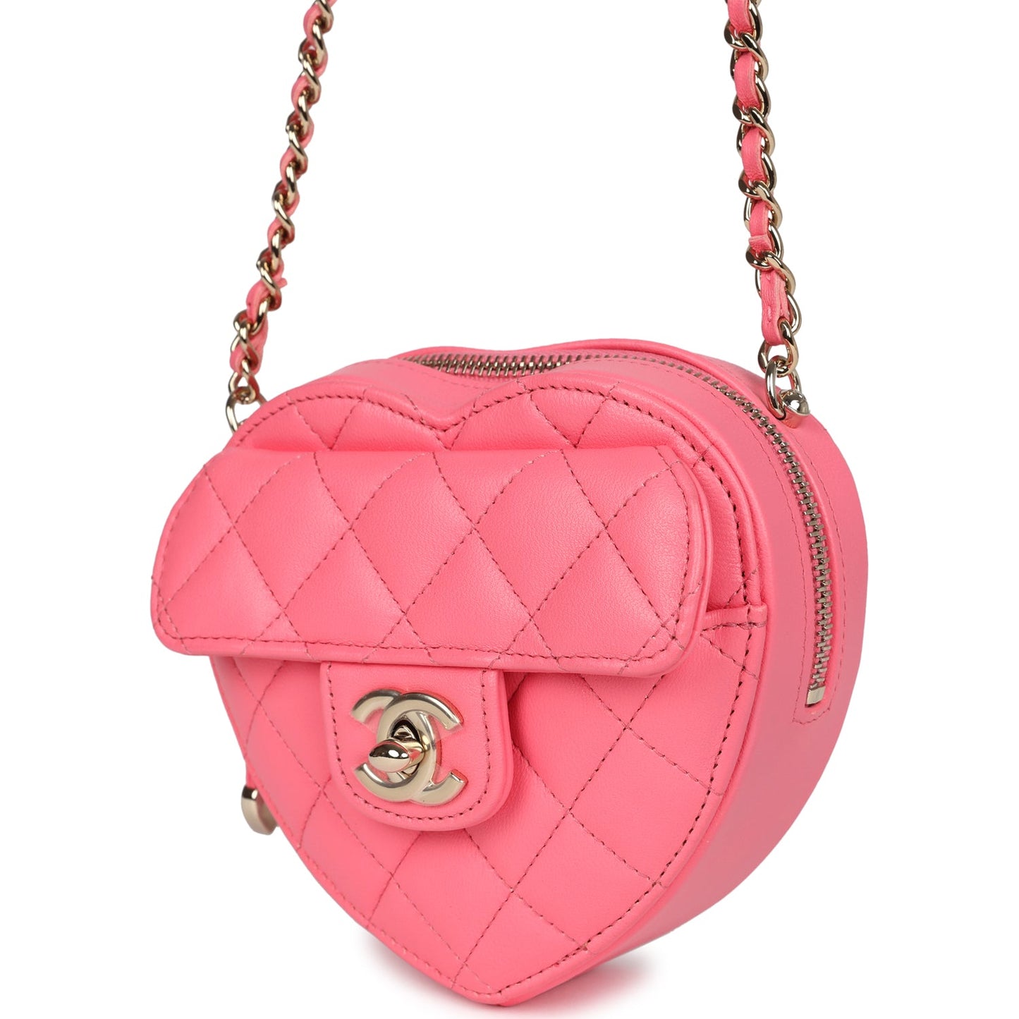 Chanel CC In Love Small Heart Bag Pink Lambskin Light Gold Hardware