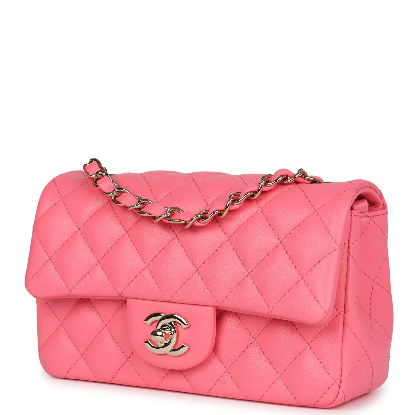 Chanel Mini Rectangular Flap Bag Pink Lambskin Light Gold Hardware