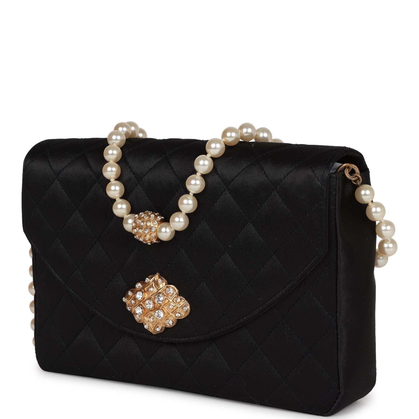 Chanel Gripoix Pearl Chain Bag Black Satin Gold Hardware