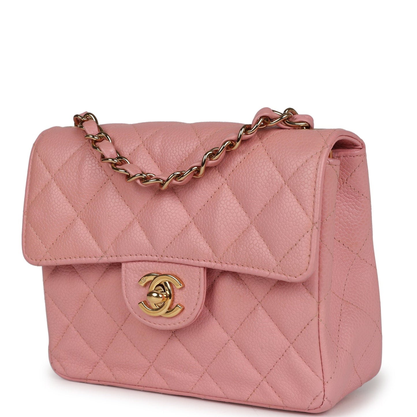 Chanel Mini Square Flap Pink Caviar Gold Hardware