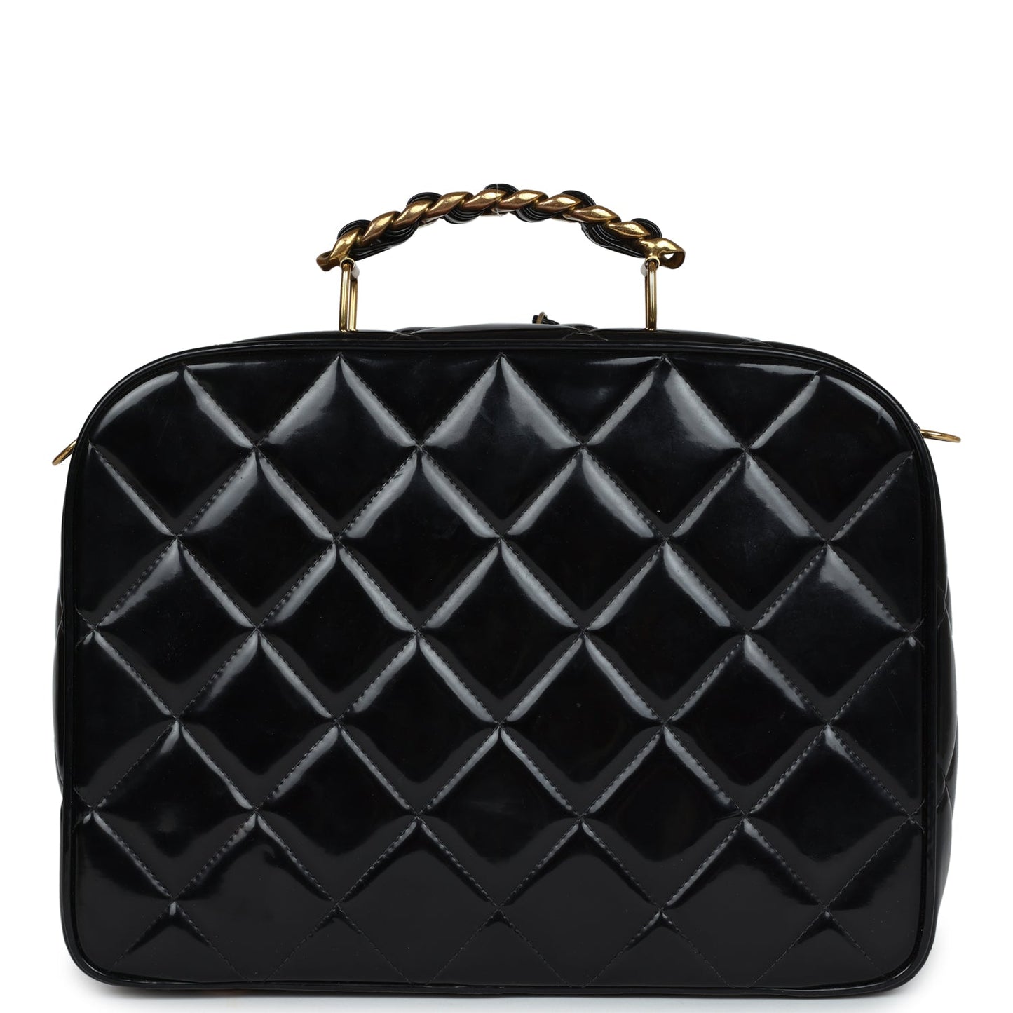 Chanel Lunchbox Vanity Black Patent Leather Gold Hardware