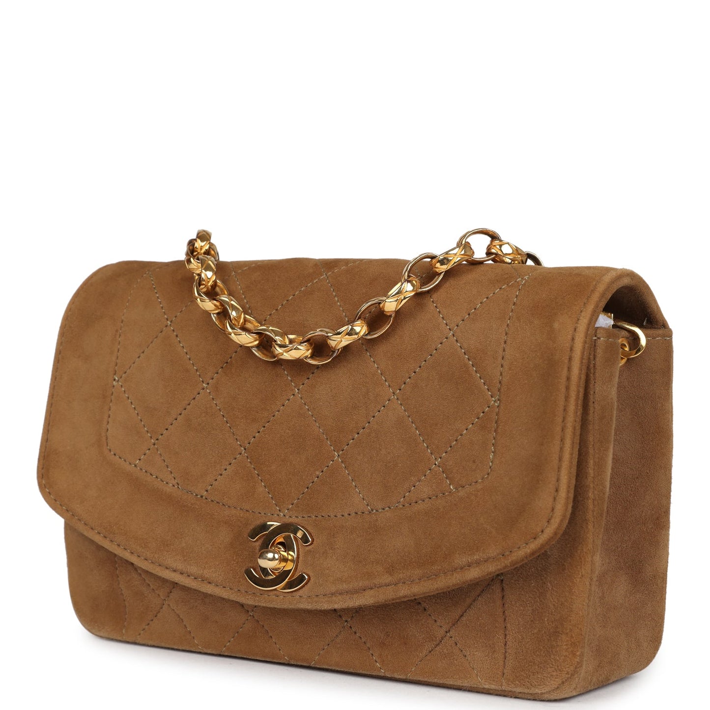 Chanel Mini Diana Flap Bag Brown Suede Gold Hardware