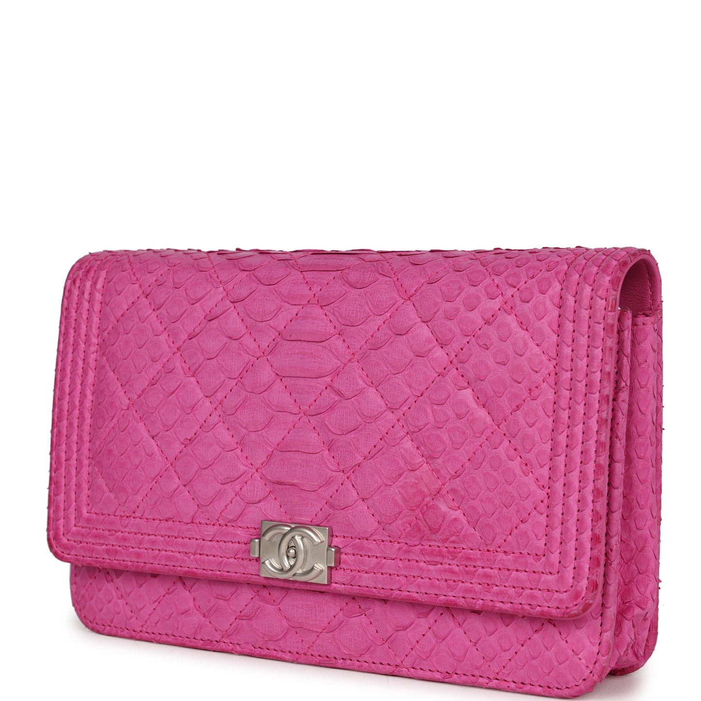 Chanel Boy Wallet On Chain WOC Pink Python Brushed Silver Hardware