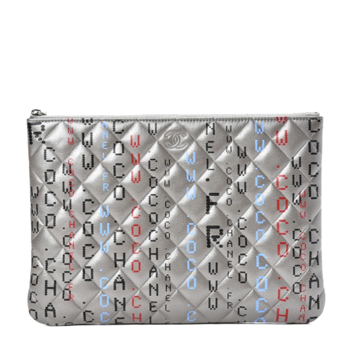 Chanel METALLIC SILVER QUILTED Clutch Bag - Rovelle Bags