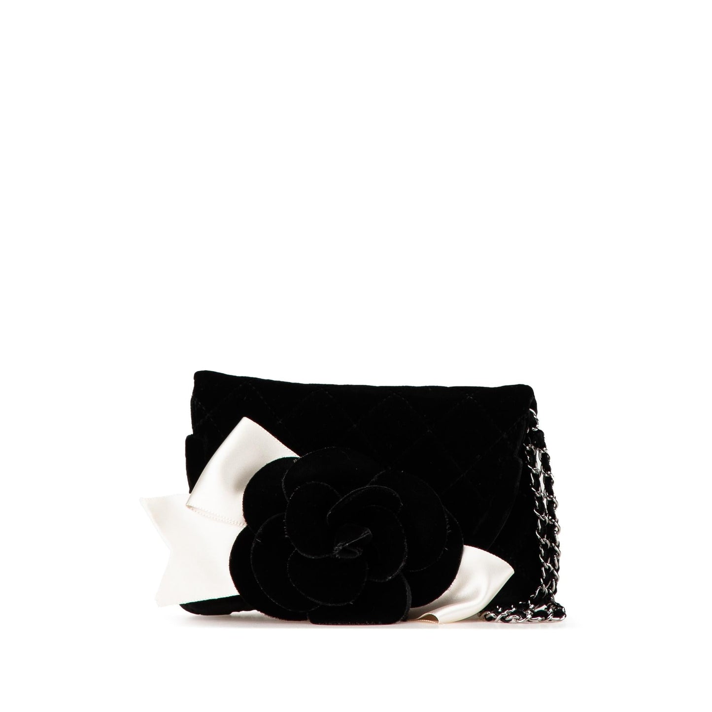 Chanel Quilted Velvet Camellia Clutch Bag - Rovelle Bags