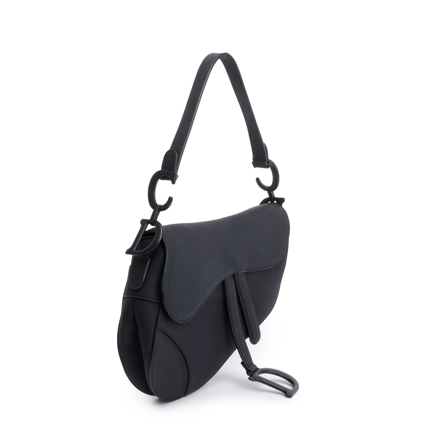 Christian Dior 2022 Black Ultramatte Calfskin Leather Medium Saddle Bag