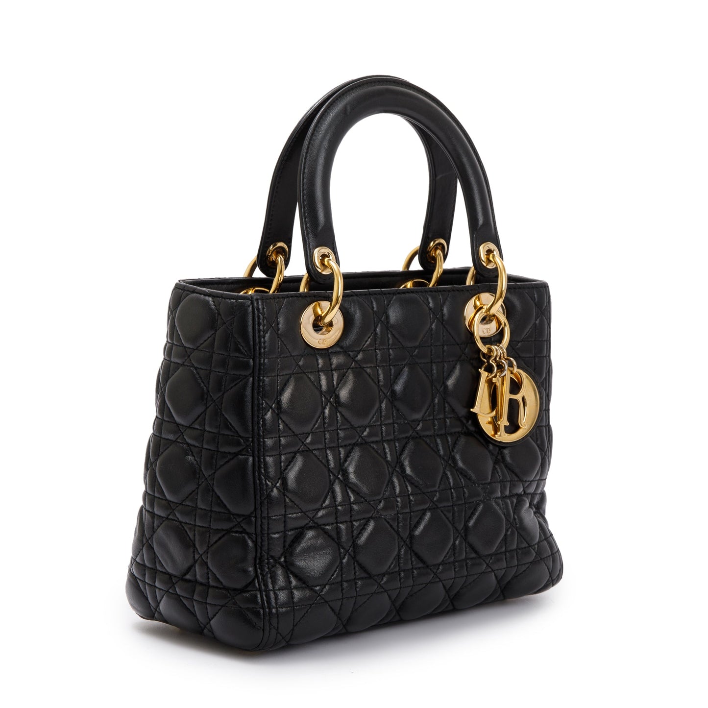 Christian Dior Black Cannage Lambskin Leather Medium Lady Dior Bag