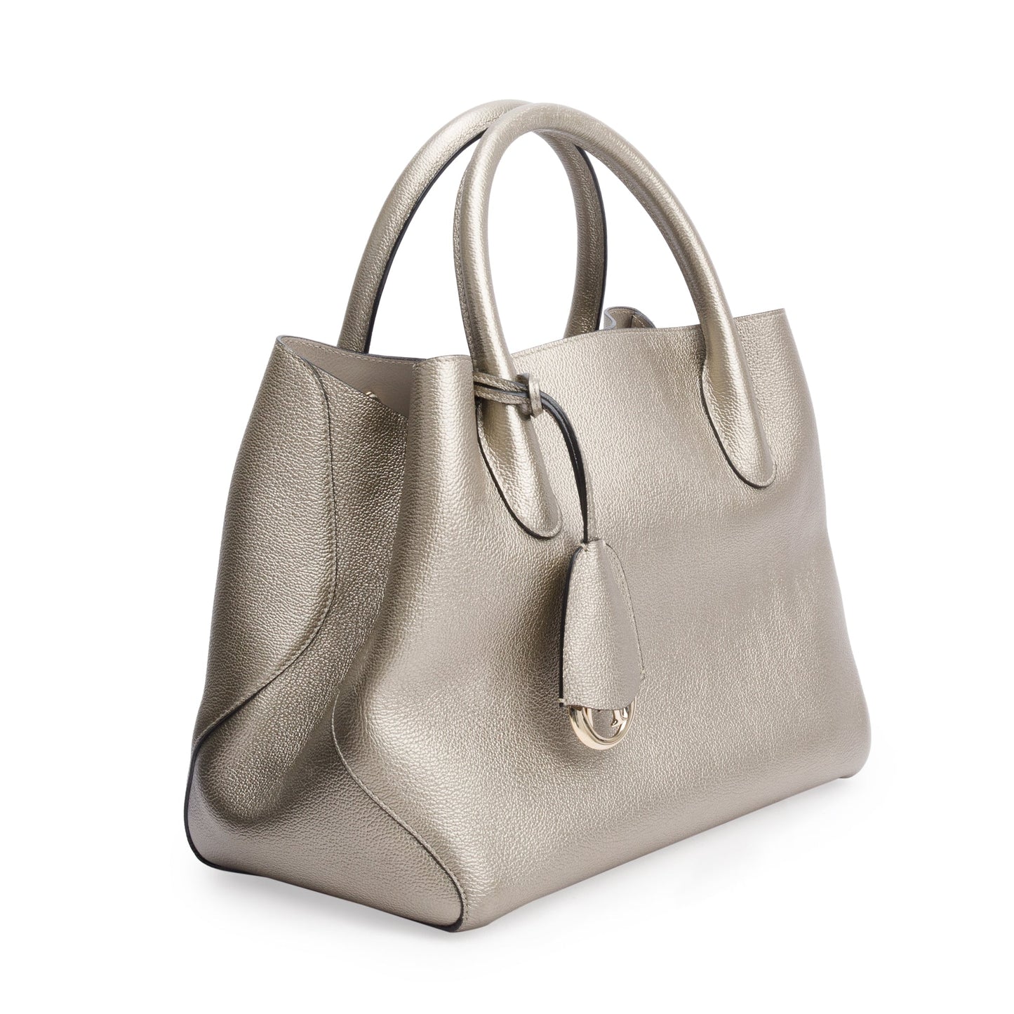 Christian Dior Gold Metallic Calfskin Leather Small Open Bar Tote