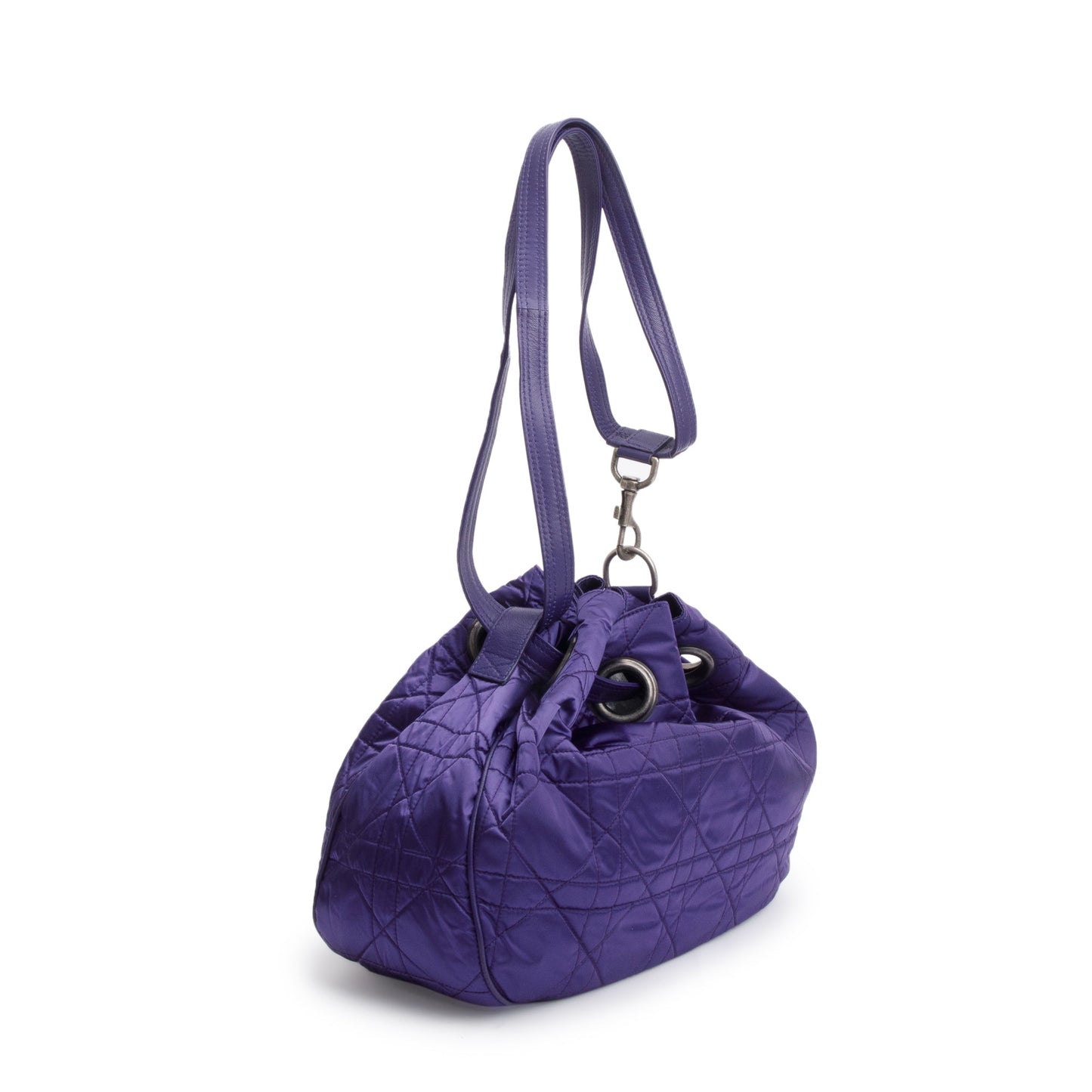 Christian Dior Purple Satin Cannage Drawstring Bag