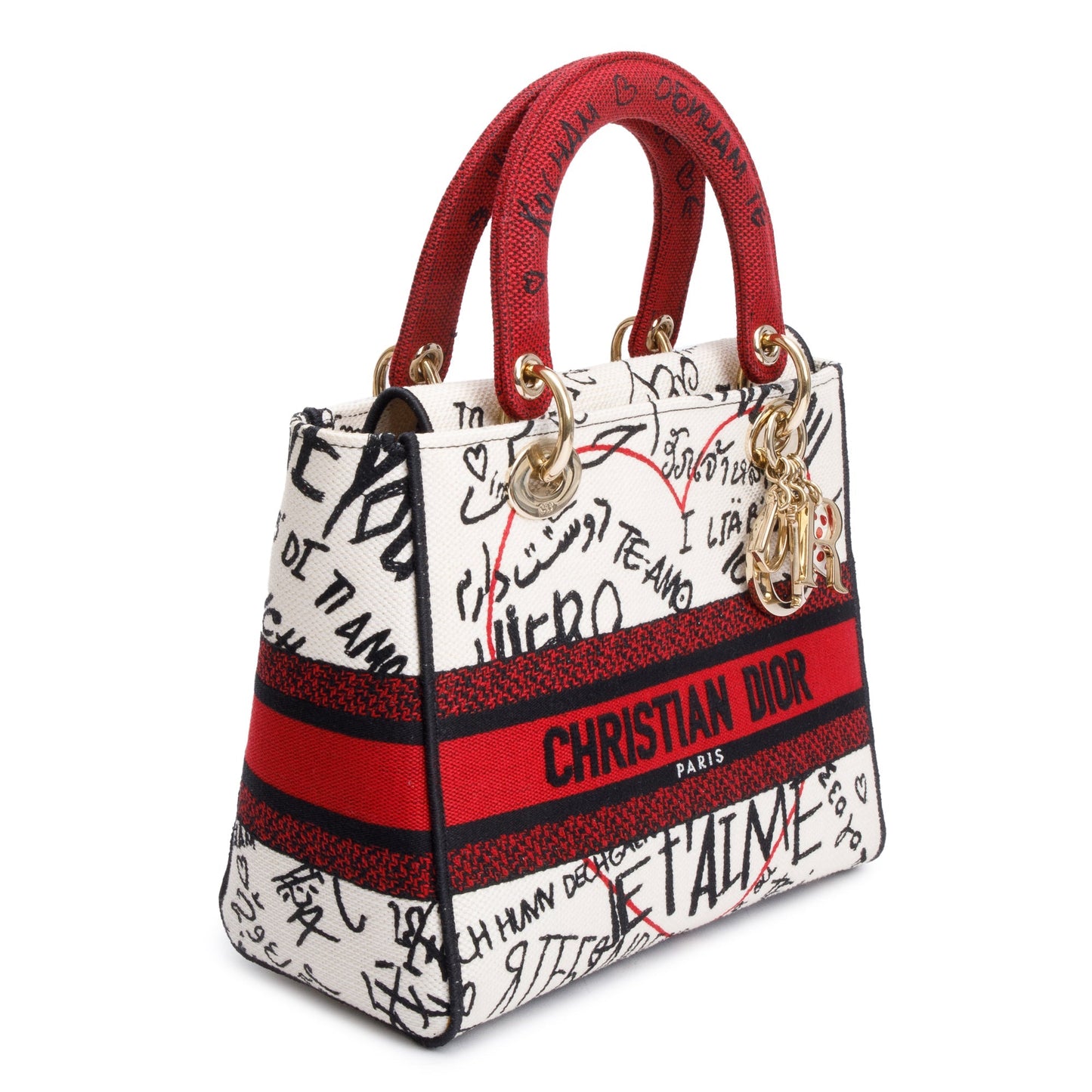 Christian Dior Red/White/Black Canvas Dioramour Graffiti Medium Lady Di-Lite Bag