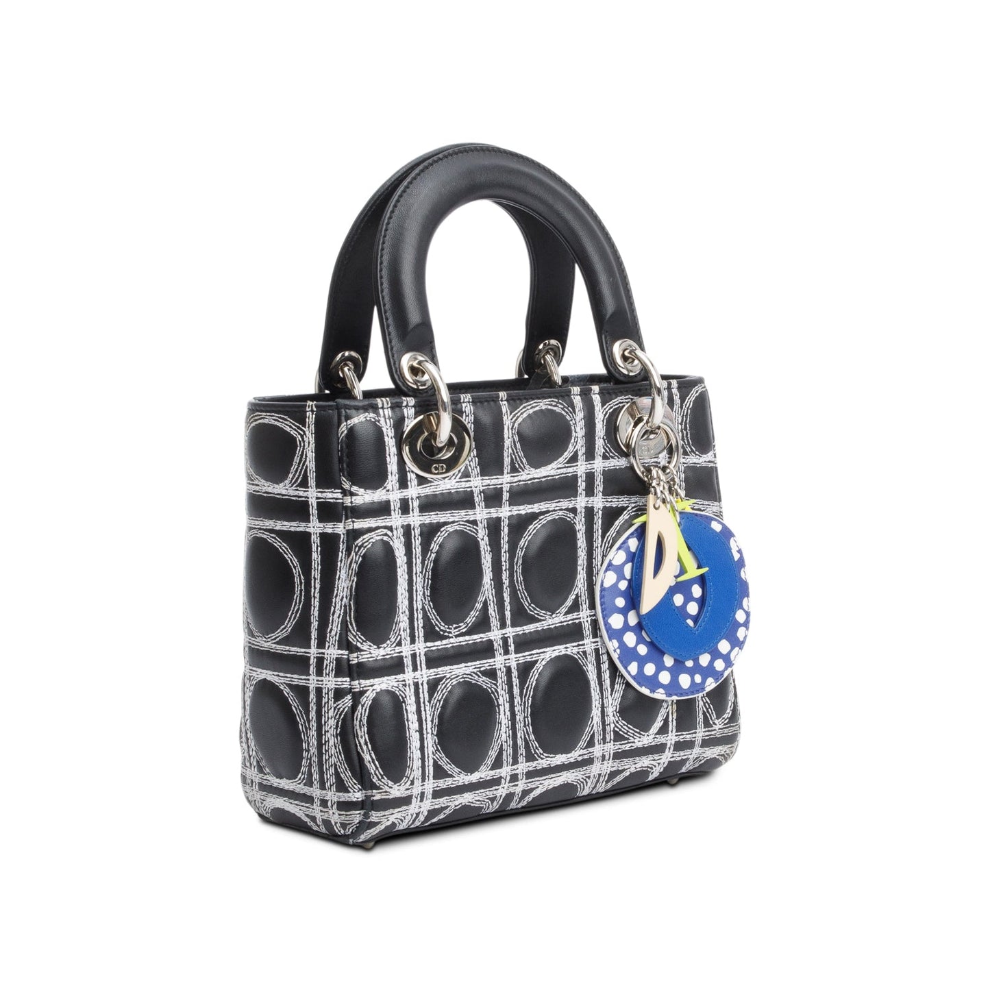 Christian Dior X Daniel Gordon Black Cannage Lambskin Leather Small Lady Dior Art Bag