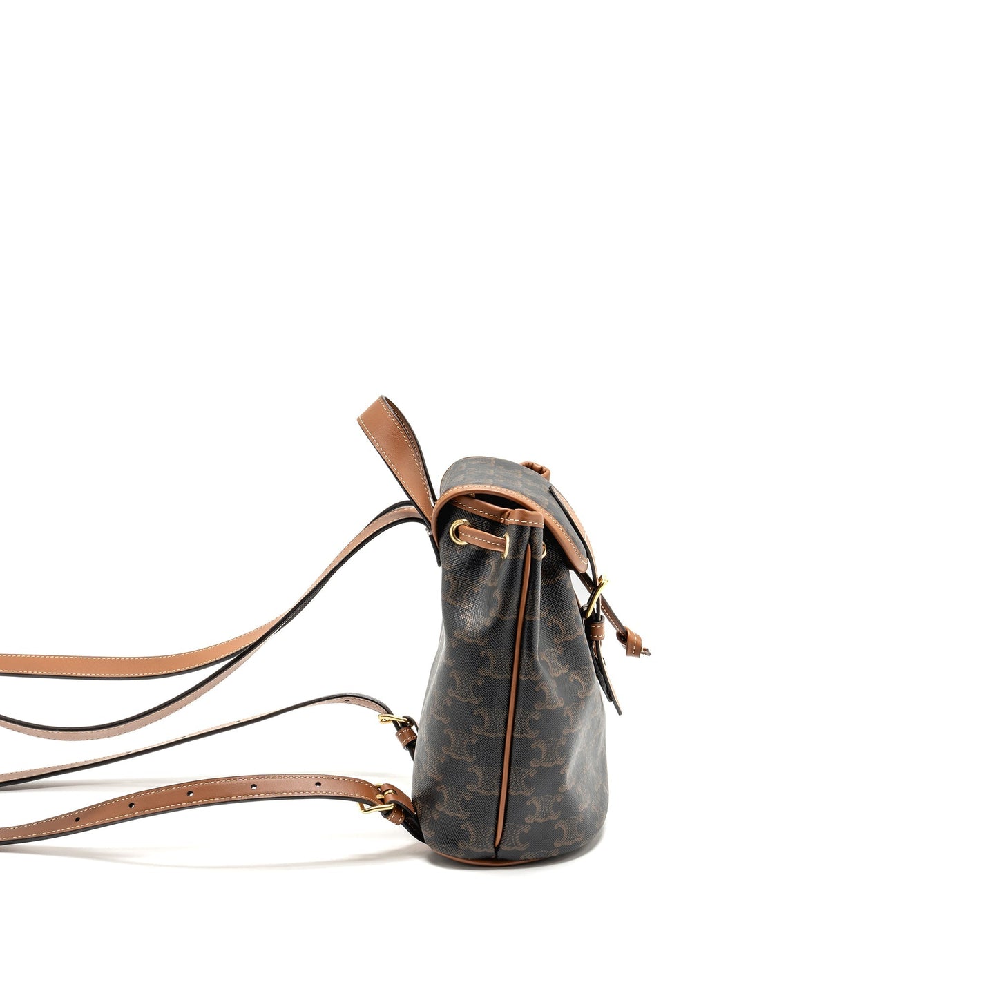 Celine Mini backpack Folco triomphe canvas / calfskin tan GHW