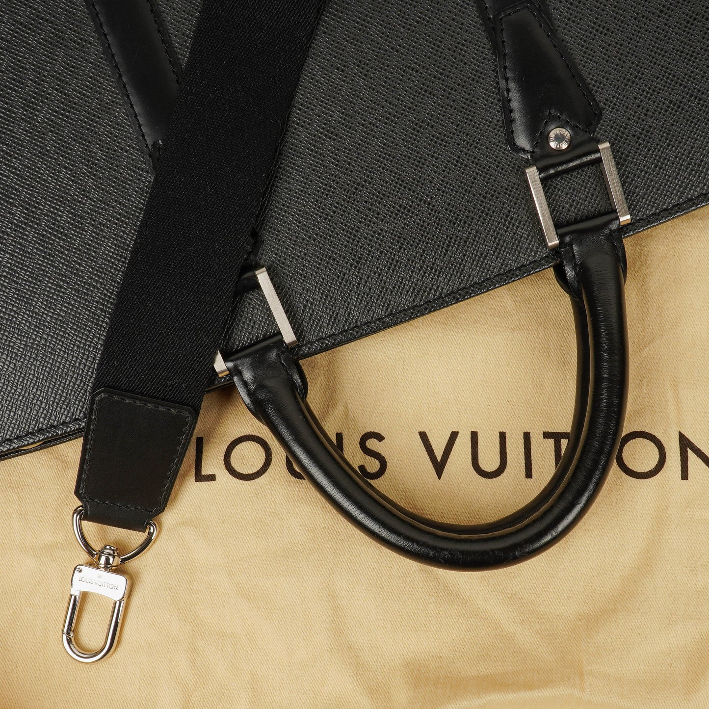 Louis Vuitton Lozan Black Taiga Leather Briefcase Bag