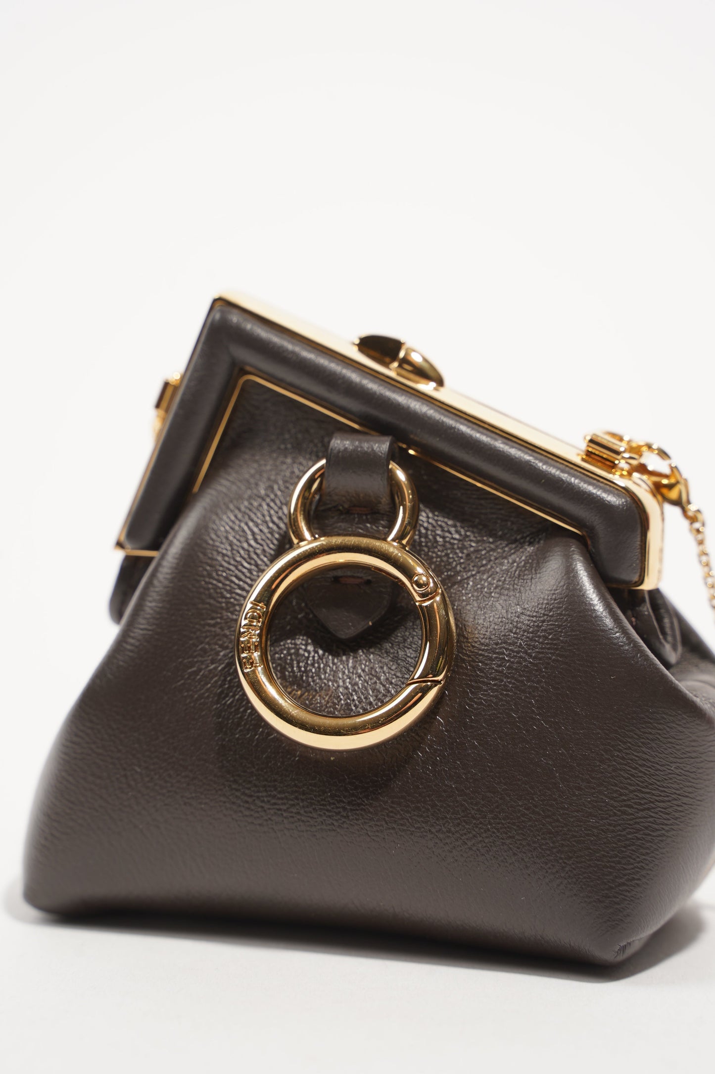 Fendi Womens Nano Fendi First Charm Dark Brown Gold