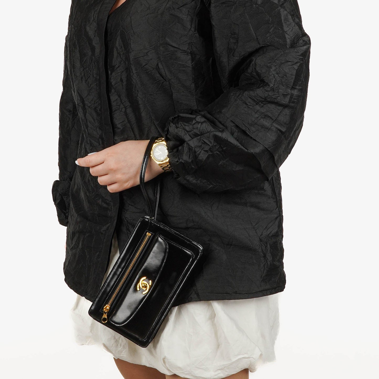 Chanel Black Patent Leather CC Logo Wrist Pouch