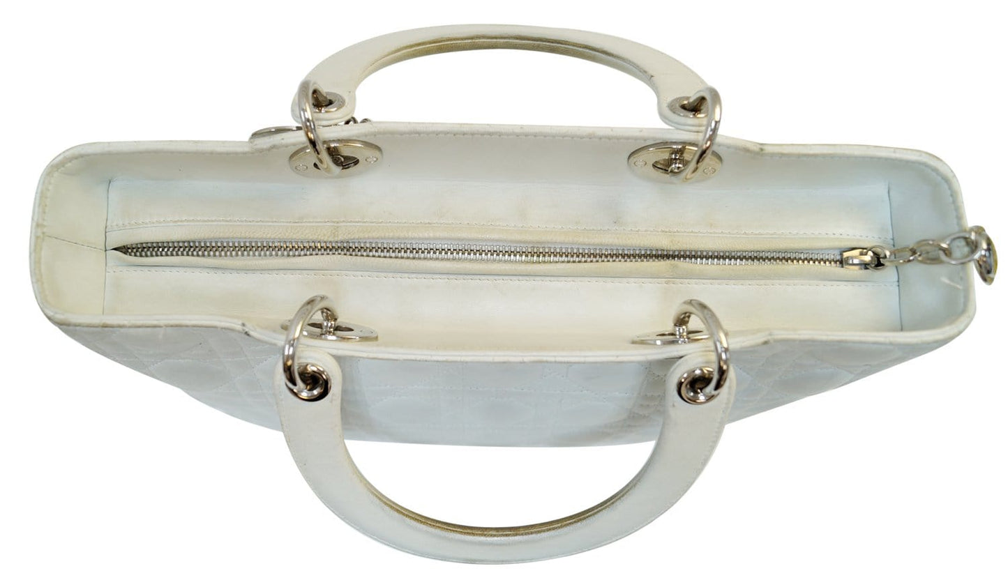 CHRISTIAN DIOR White Lambskin Leather Large Lady Dior Shoulder Bag - FINAL CALL