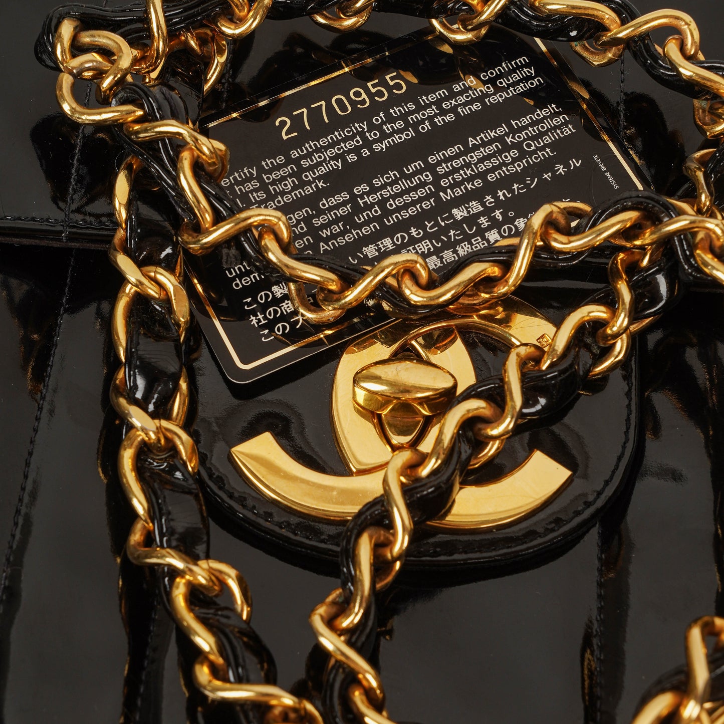 Chanel Jumbo CC Vertical Black Quilted Patent Leather Flap Bag 24K Gold-Plated Hardware