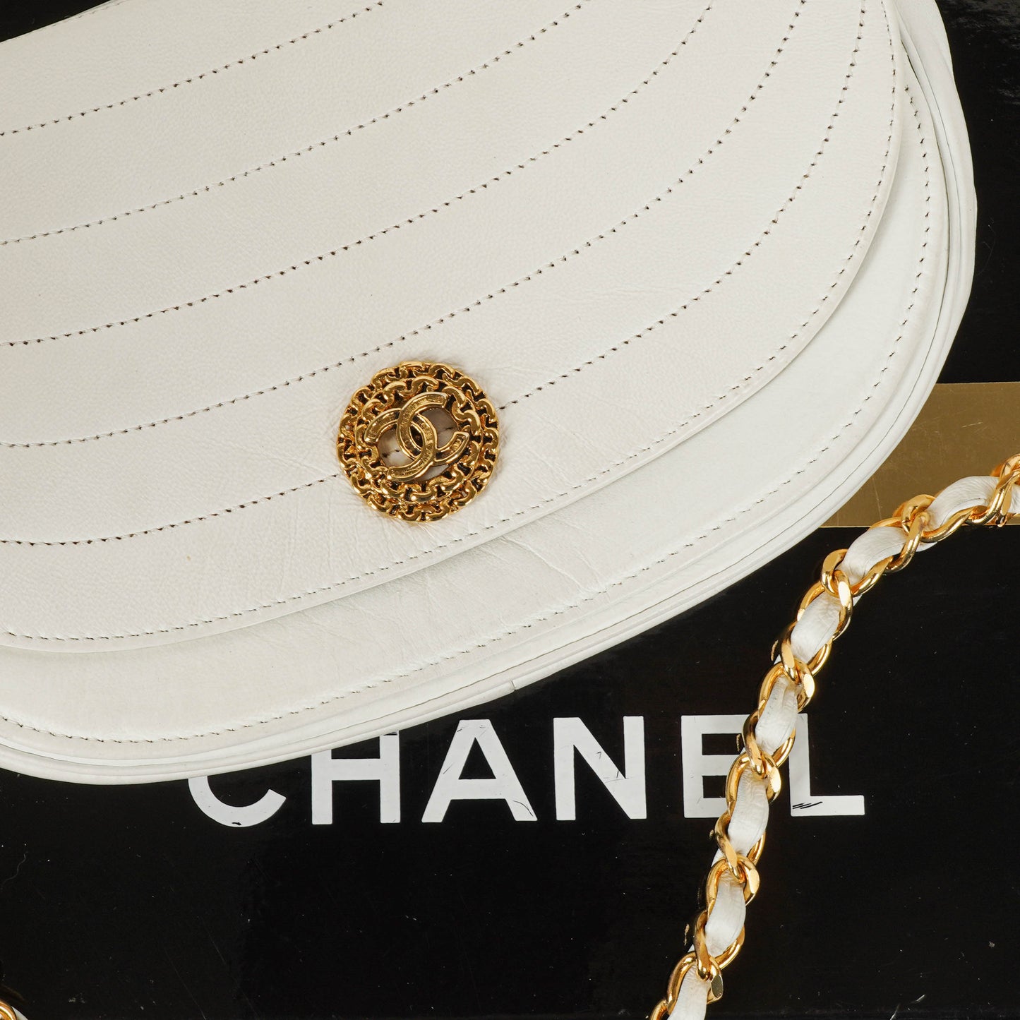 Chanel Classic Lambskin Half Moon White Flap Bag