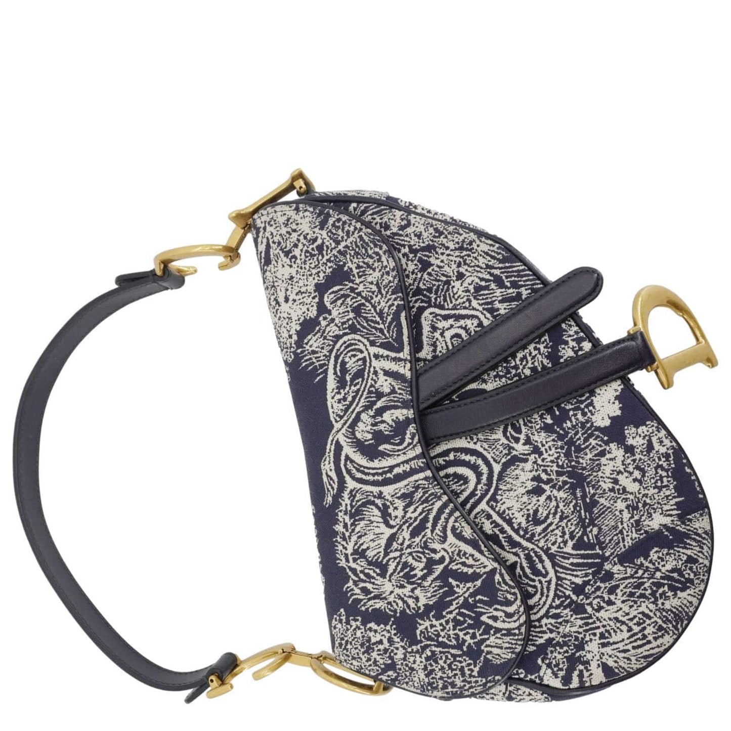 CHRISTIAN DIOR Saddle Reverse Embroidered Toile Hobo Bag Blue