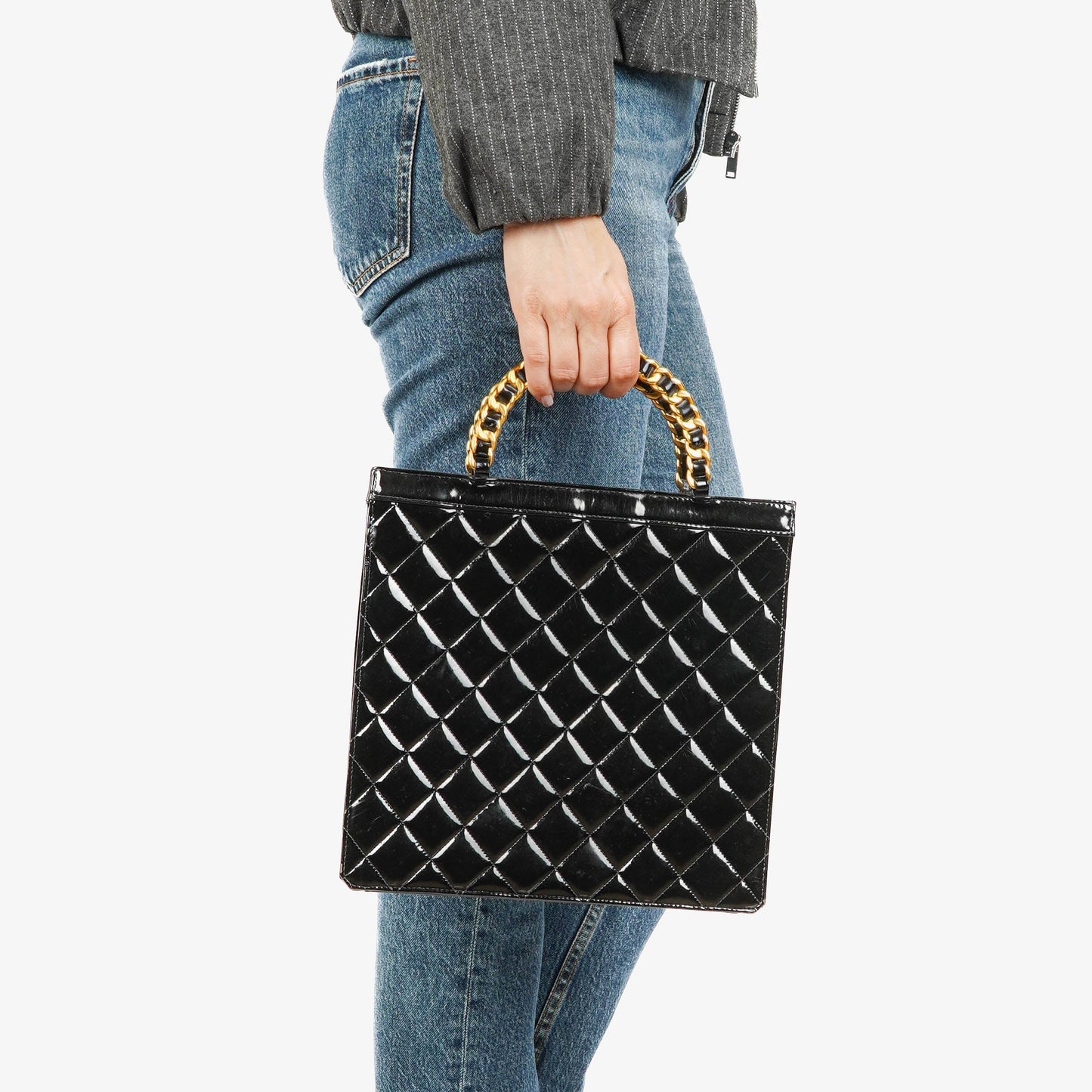 Chanel Black Patent Leather Tote Bag