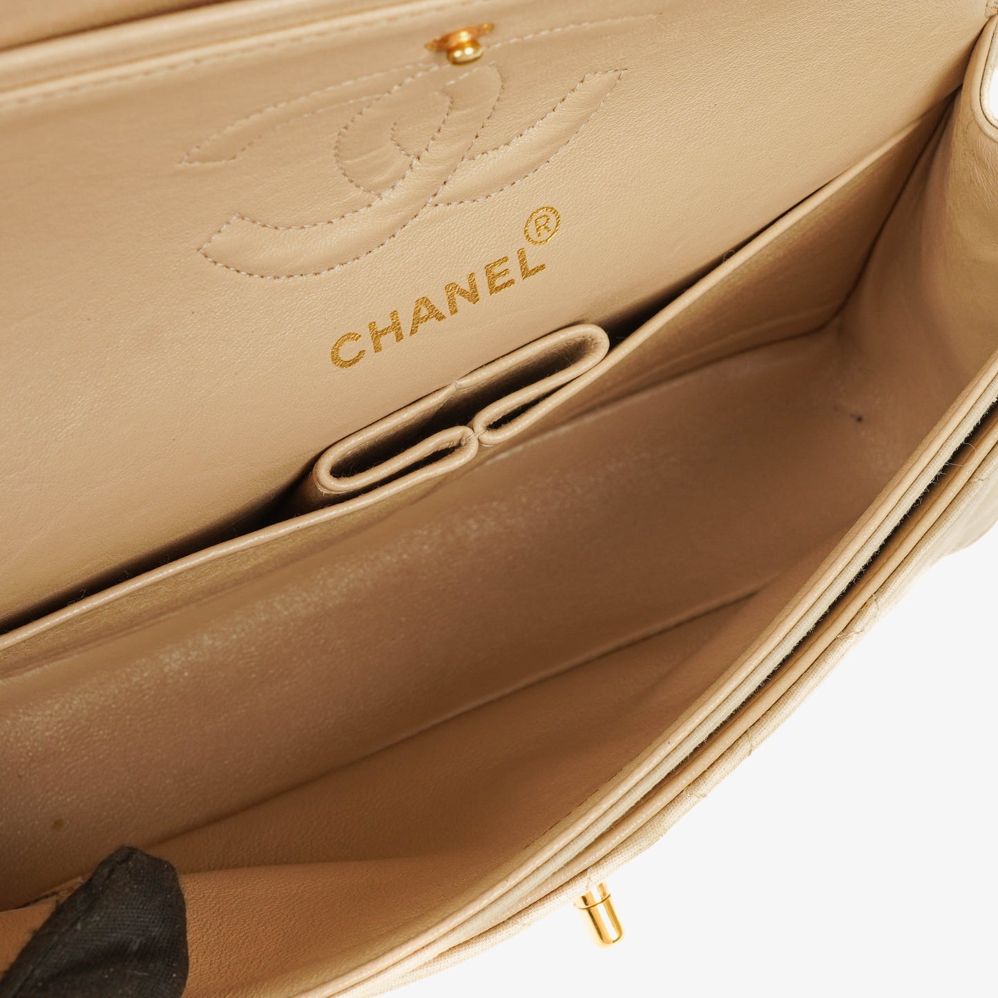 Chanel Small Classic Double Flap Bag Beige Satin 24K Gold-Plated Hardware