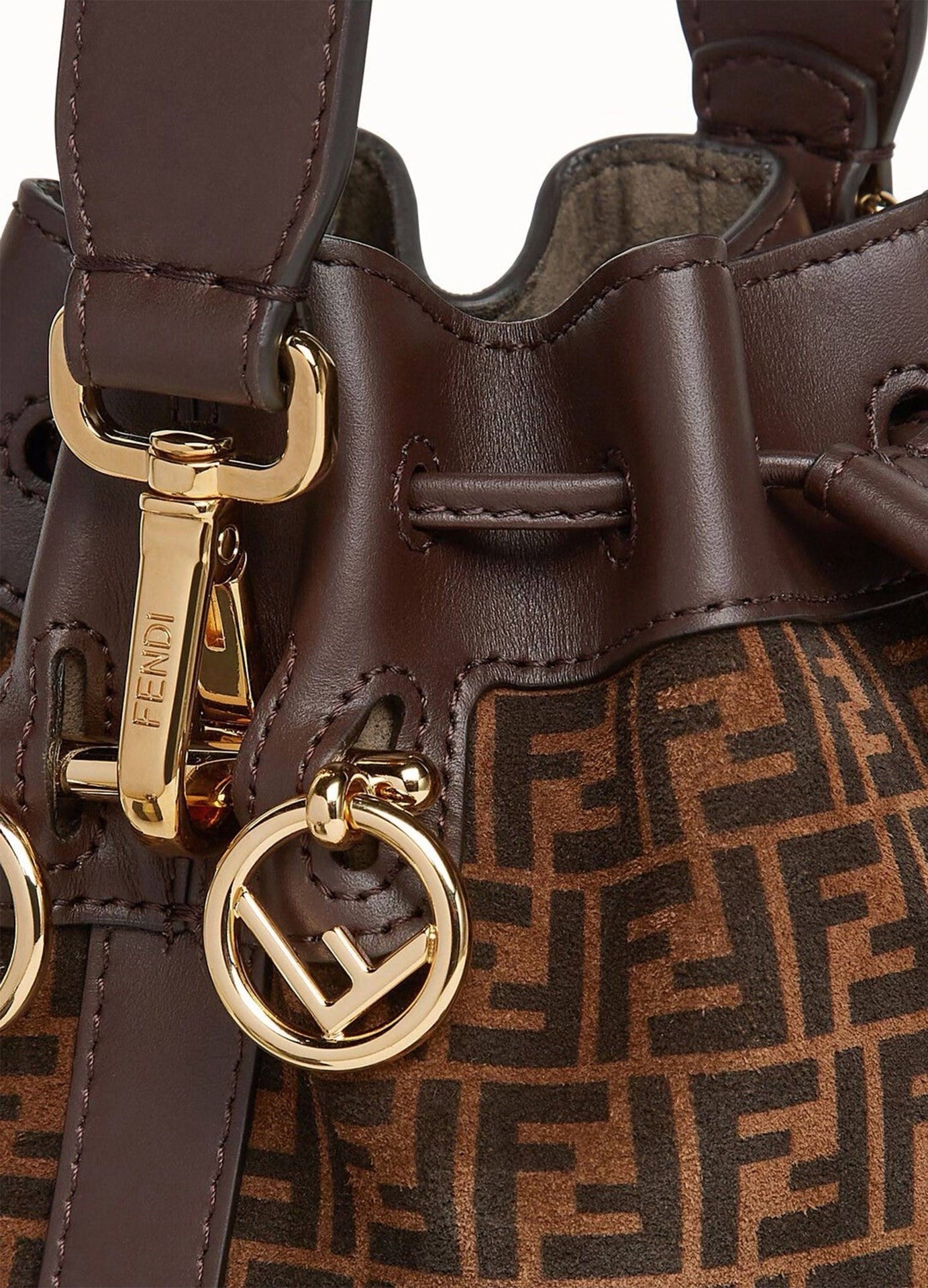 FENDI FF MINI SUEDE AND LEATHER MON TR SOR BUCKET BAG