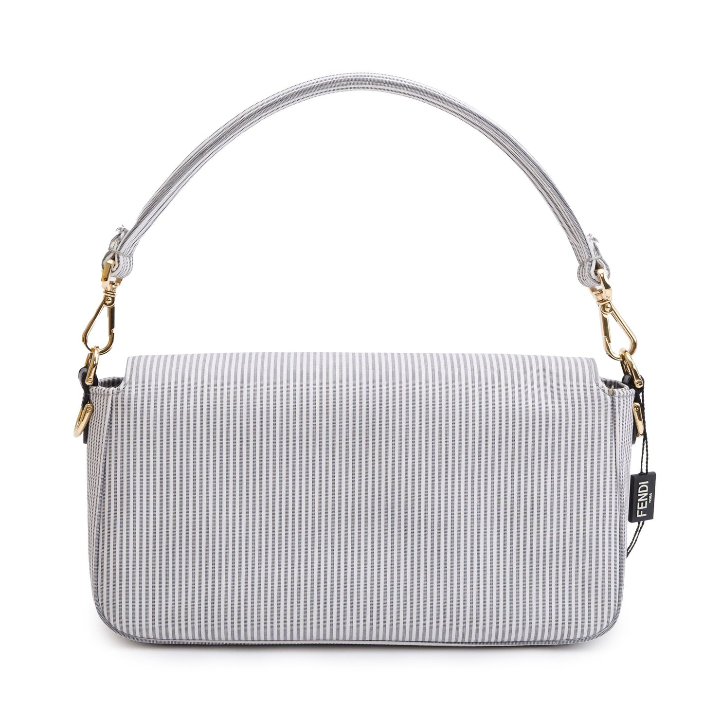 Fendi Grey/White Striped Cotton Cuoio Betagna Baguette Grigio Shoulder Bag