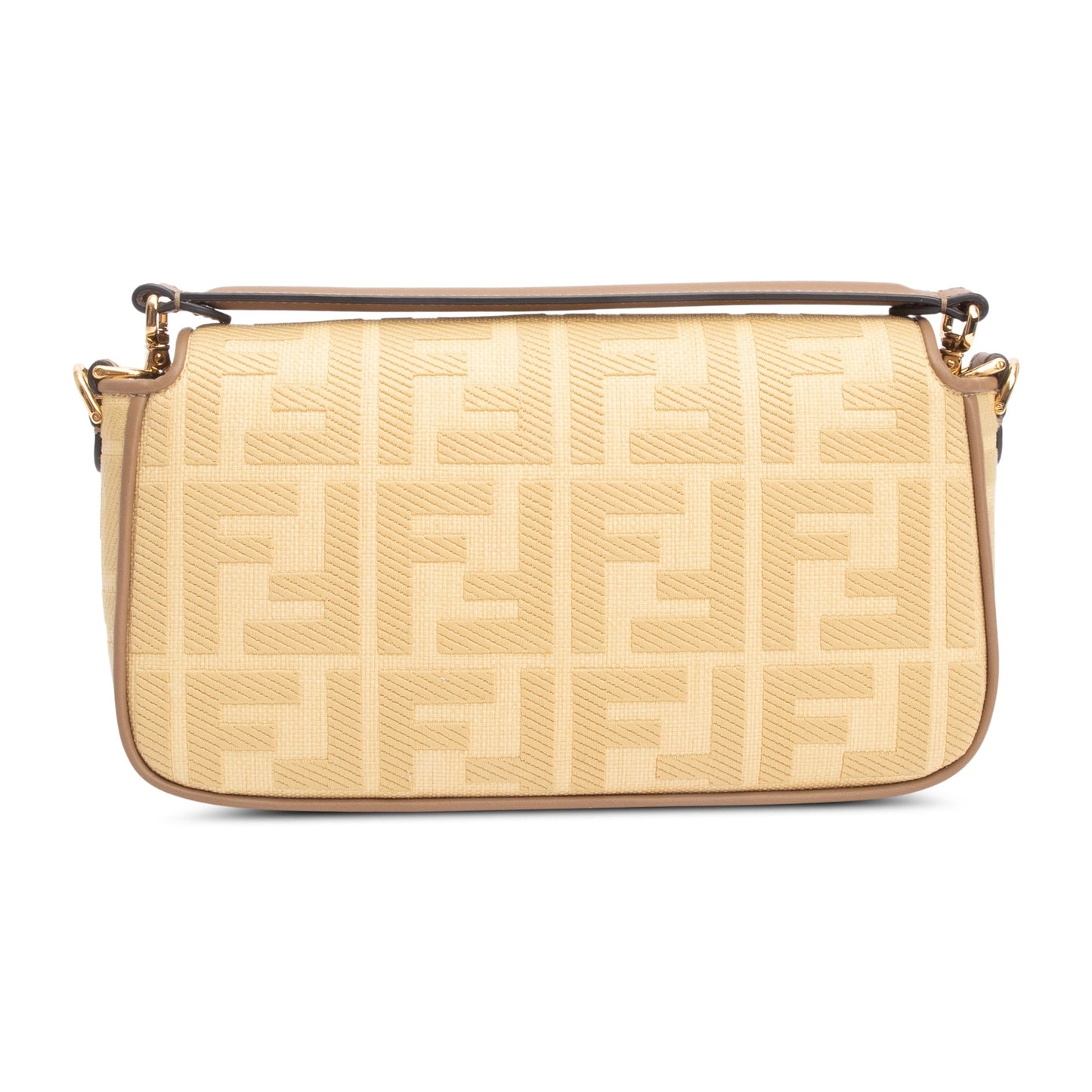Fendi Neutral FF Raffia Baguette Shoulder Bag