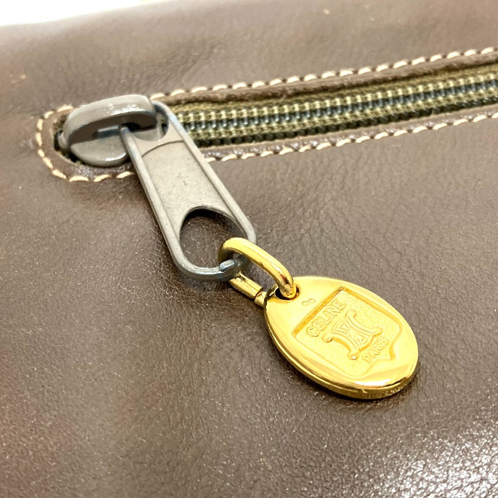 CELINE Shoulder Bag leather Brown logoMetal Women