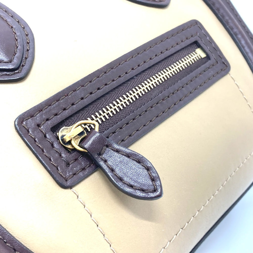 CELINE Handbag Leather / suede Brown x beige luggage nano shopper Women Secondhand