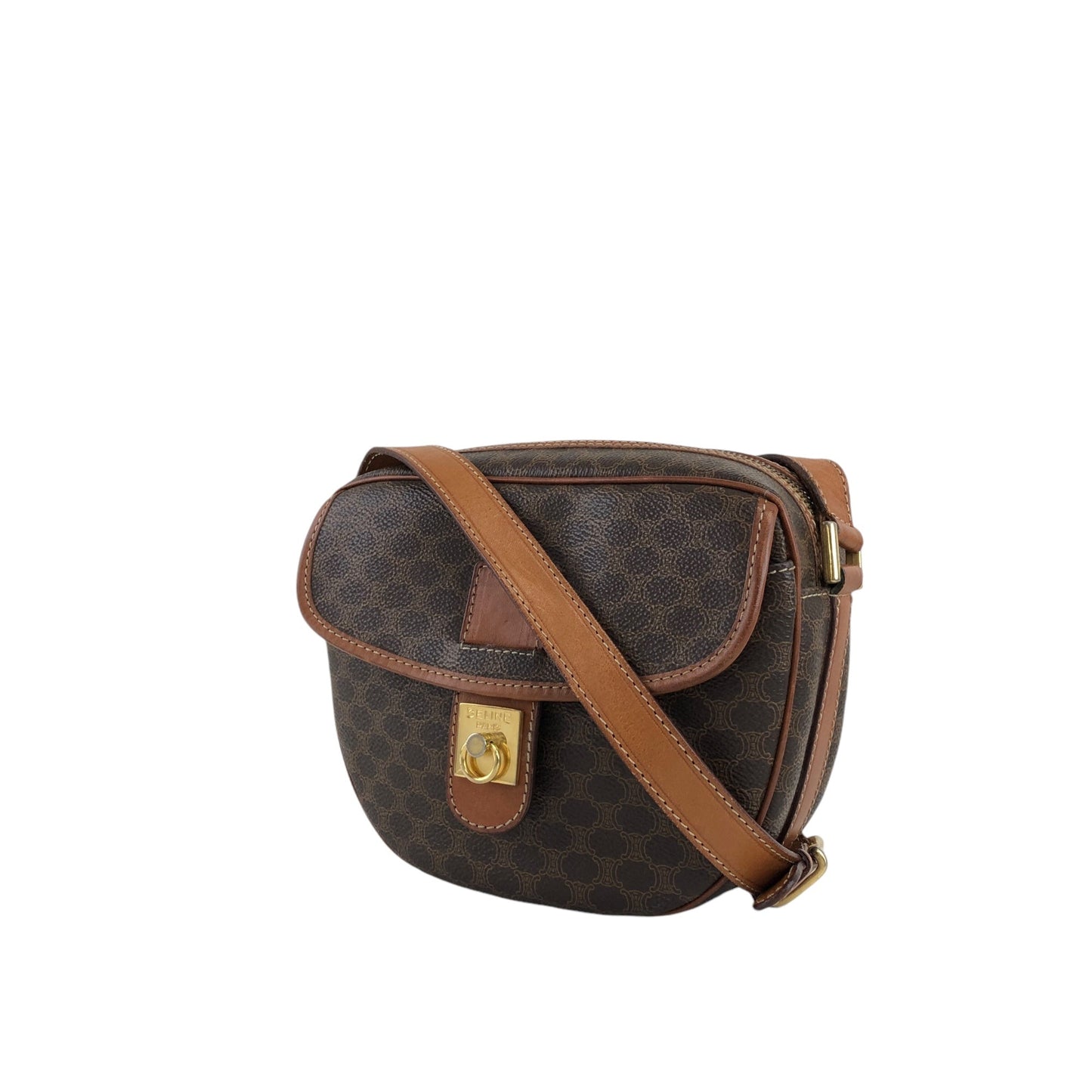 CELINE Macadam Gancini Flap Shoulder bag Brown