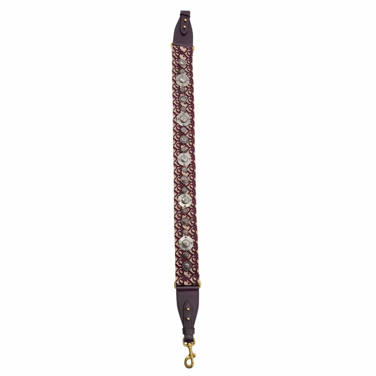CHRISTIAN DIOR Studded Oblique Canvas Strap Burgundy