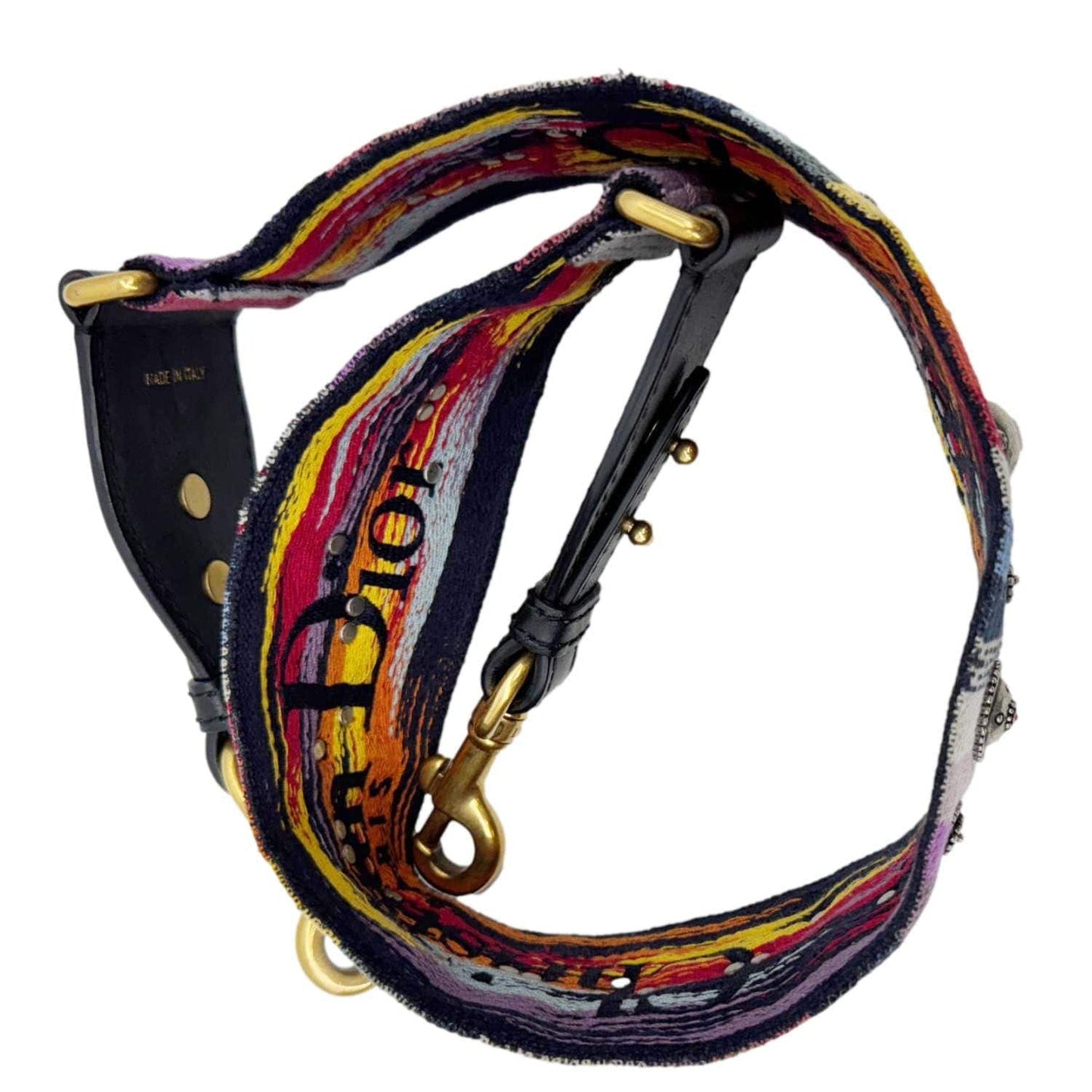 CHRISTIAN DIOR Studded Embroidered Canvas Shoulder Strap Rainbow