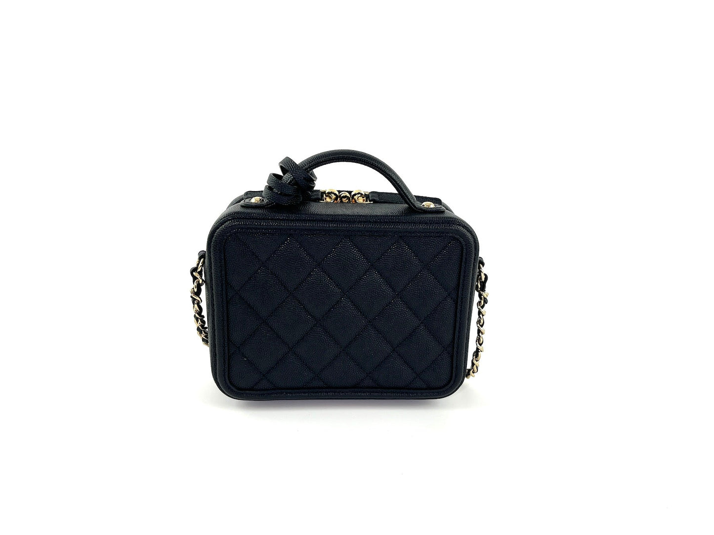 Chanel Filigree Small Black Caviar Cosmetic Crossbody Bag - Rovelle Bags
