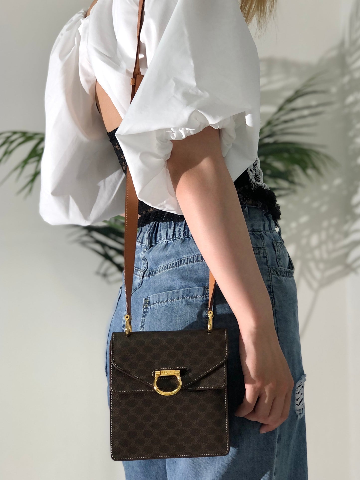 CELINE Macadam Gancini Double Flap Mini bag Shoulder bag Brown Old CELINE s5ygdx