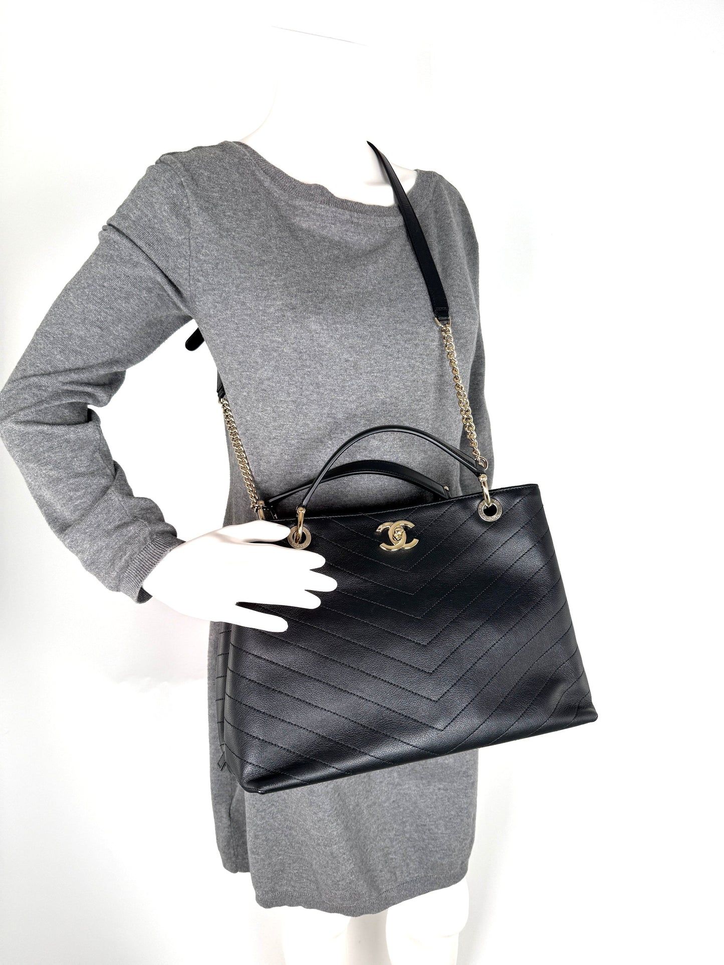 Chanel Large Chevron Stitched Chic Shopping Tote Bag - Rovelle Bags