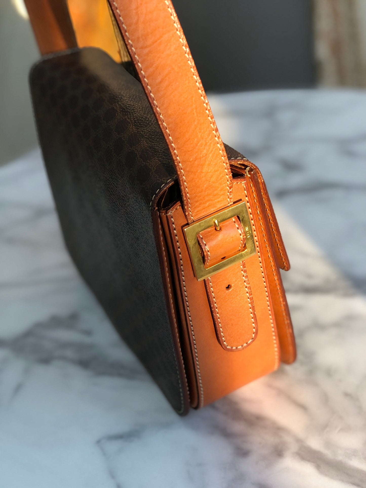 CELINE Macadam Turn lock Crossbody Shoulder bag Brown Old CELINE 3rrk6a