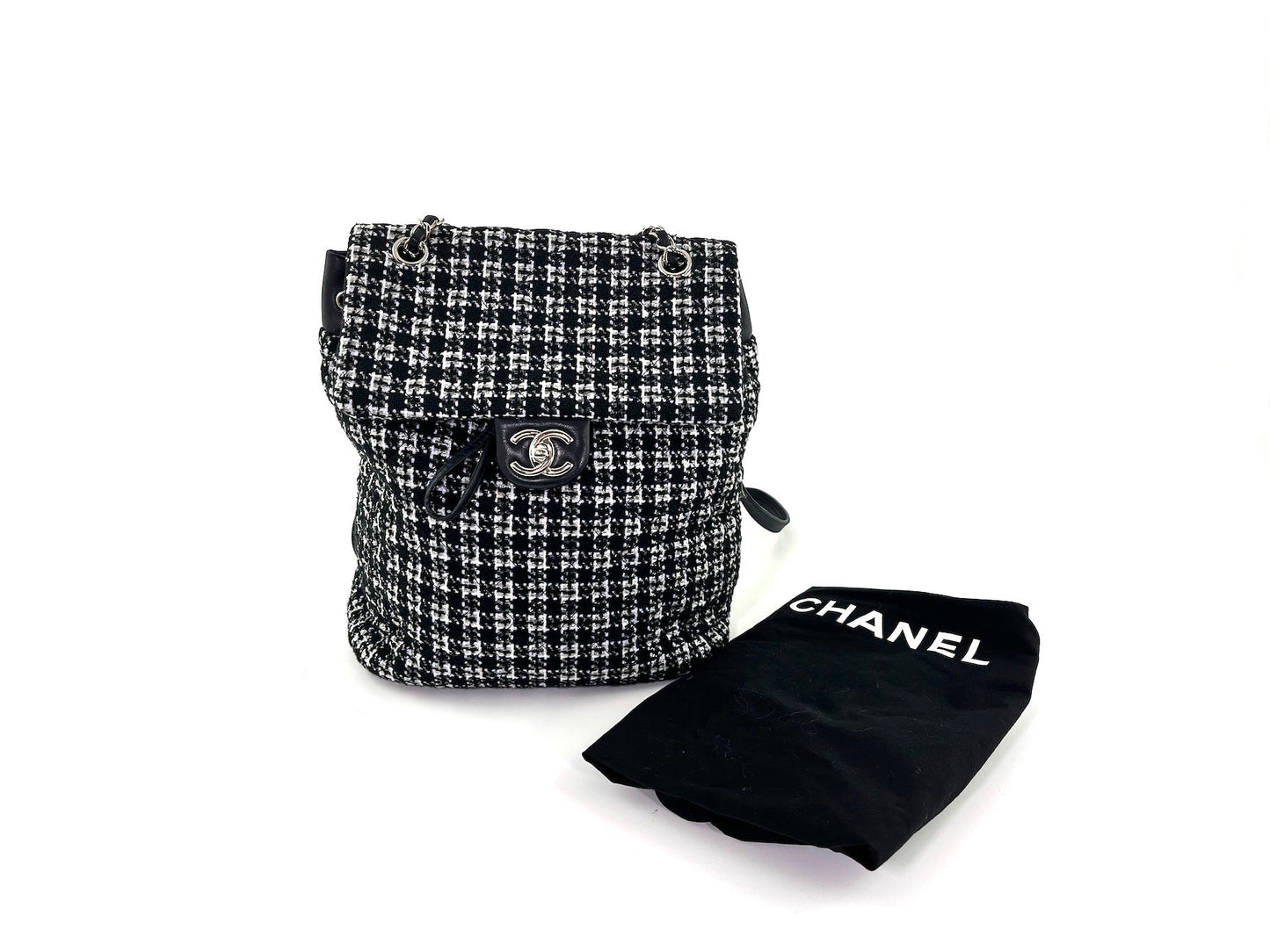 Chanel Urban Spirit Tweed Black White Backpack - Rovelle Bags