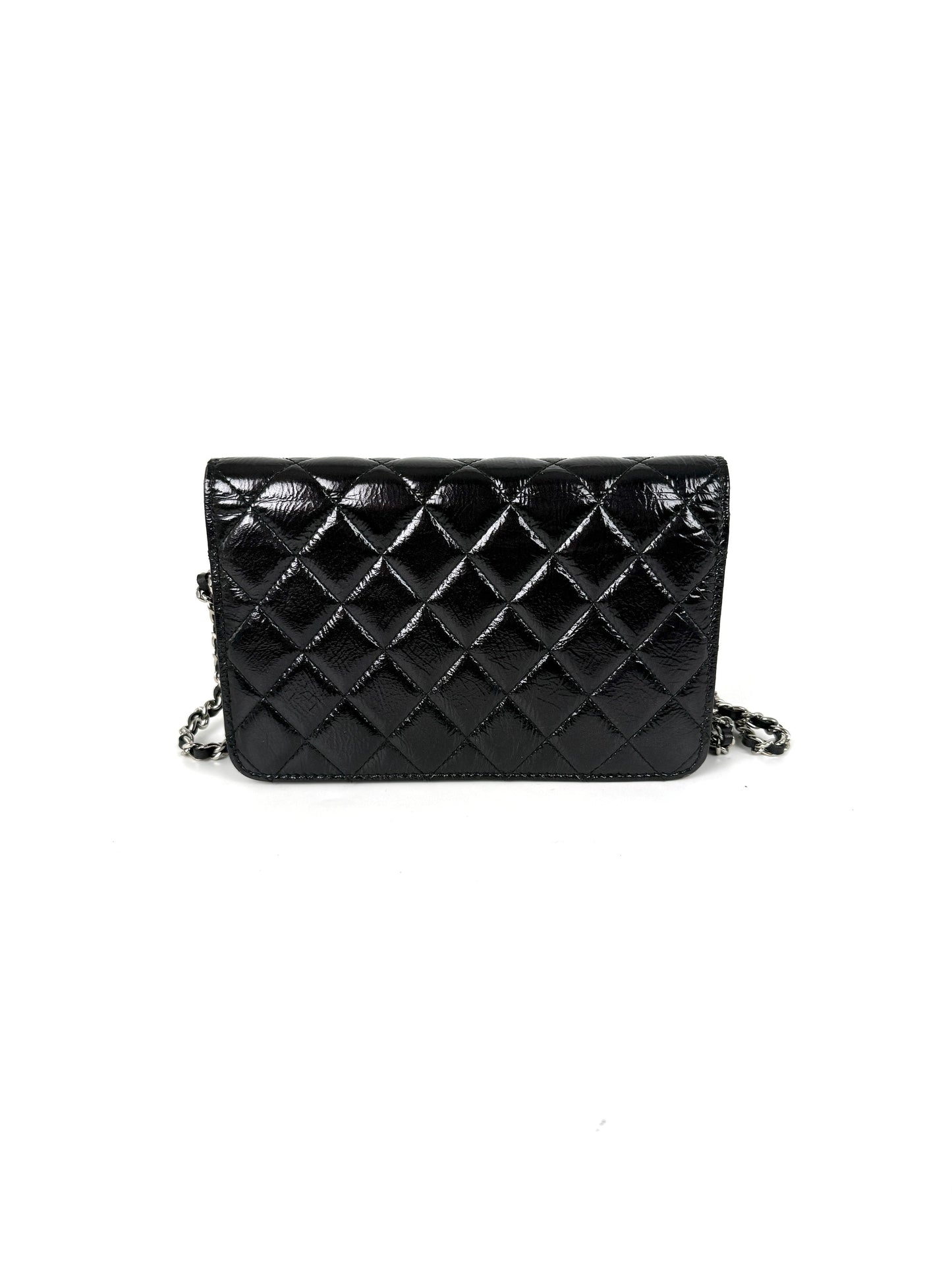 Chanel Black Glazed Wallet on Chain Crossbody Bag - Rovelle Bags