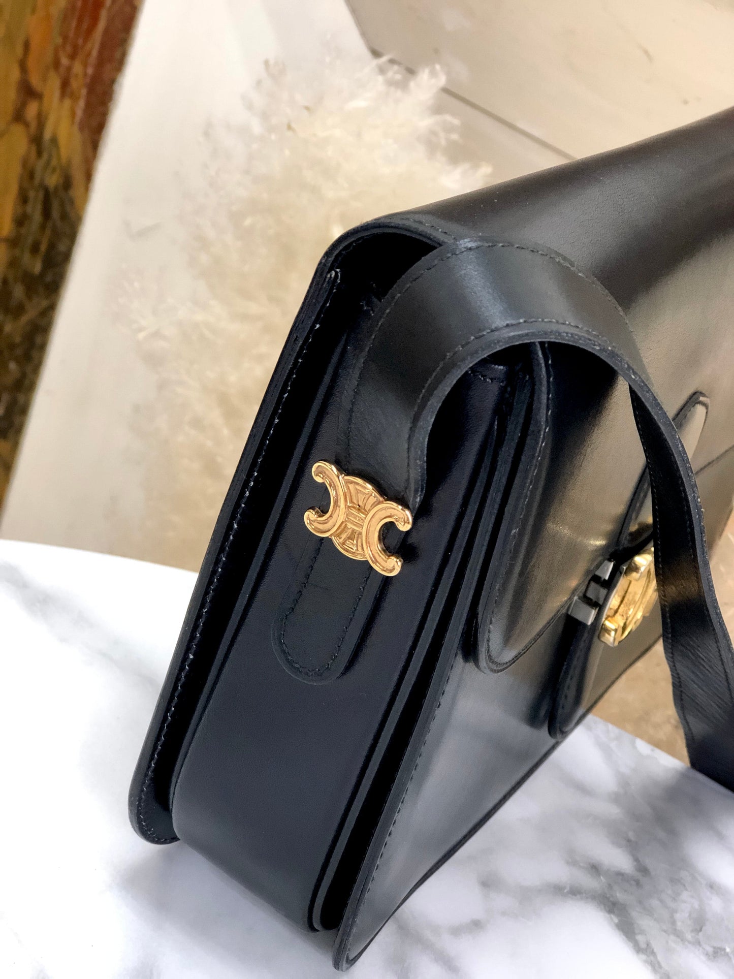 CELINE Triomphe Crossbody Shoulderbag Black Old CELINE m4hg6t