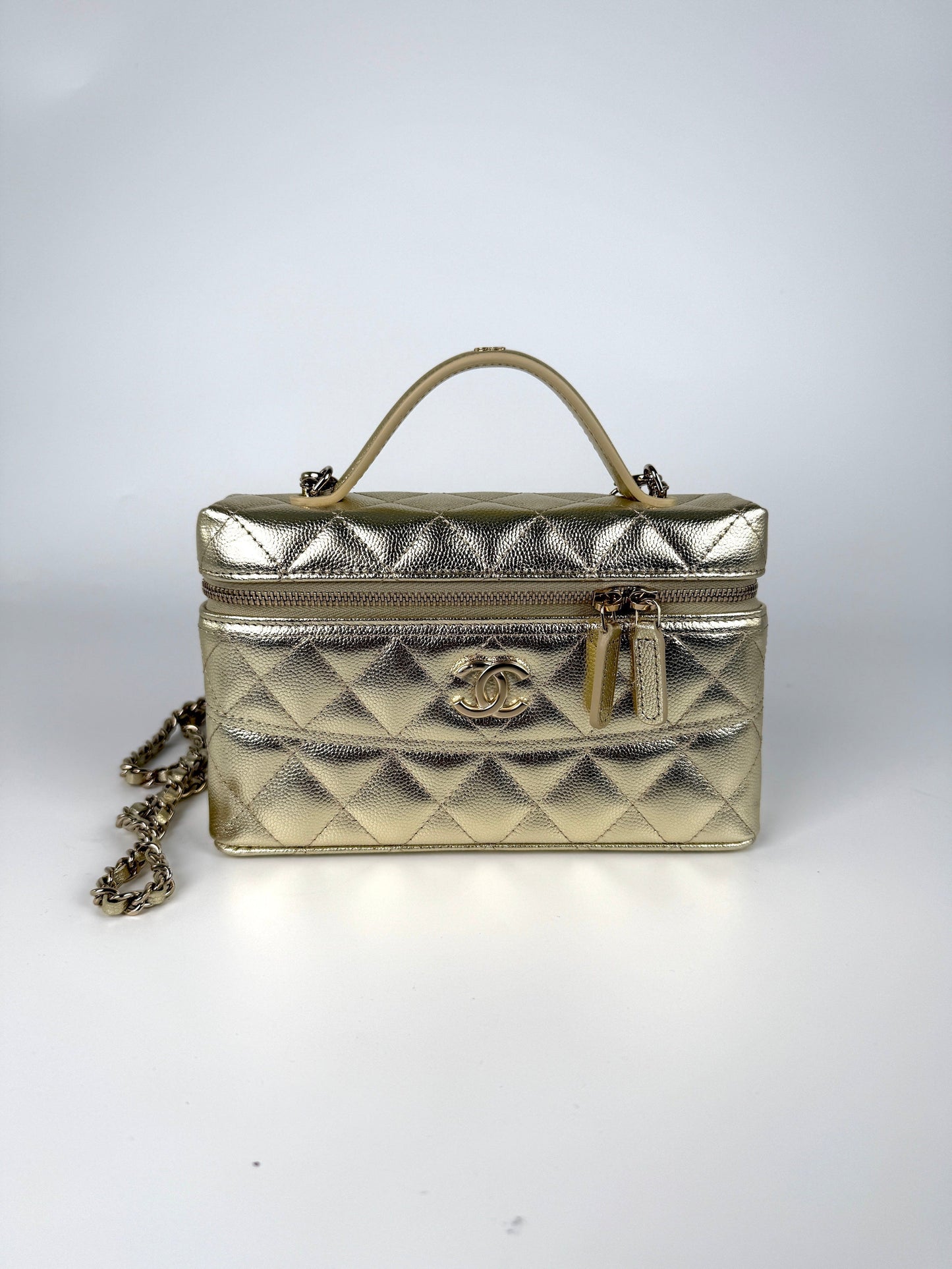 Chanel Long Classic Vanity Light Gold Crossbody Bag - Rovelle Bags