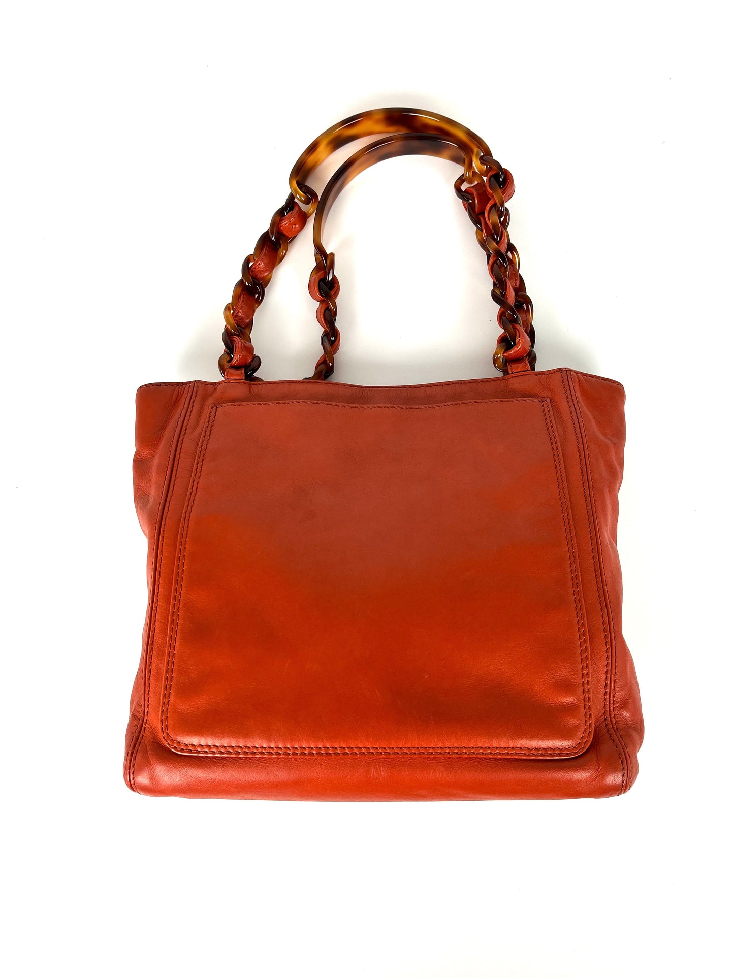 Chanel CC Brown Leather Tortoise Chain Tote Bag - Rovelle Bags