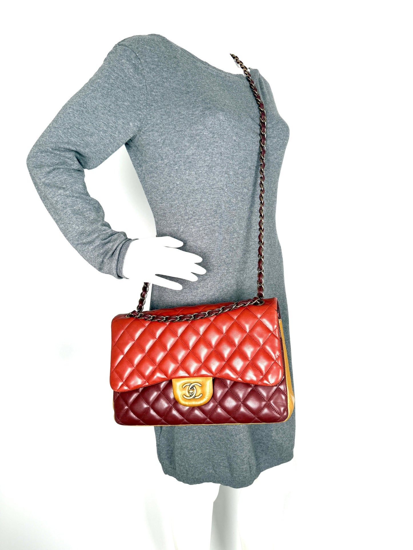 Chanel Classic Jumbo Quilted Lambskin Tri-Color Shoulder Bag - Rovelle Bags