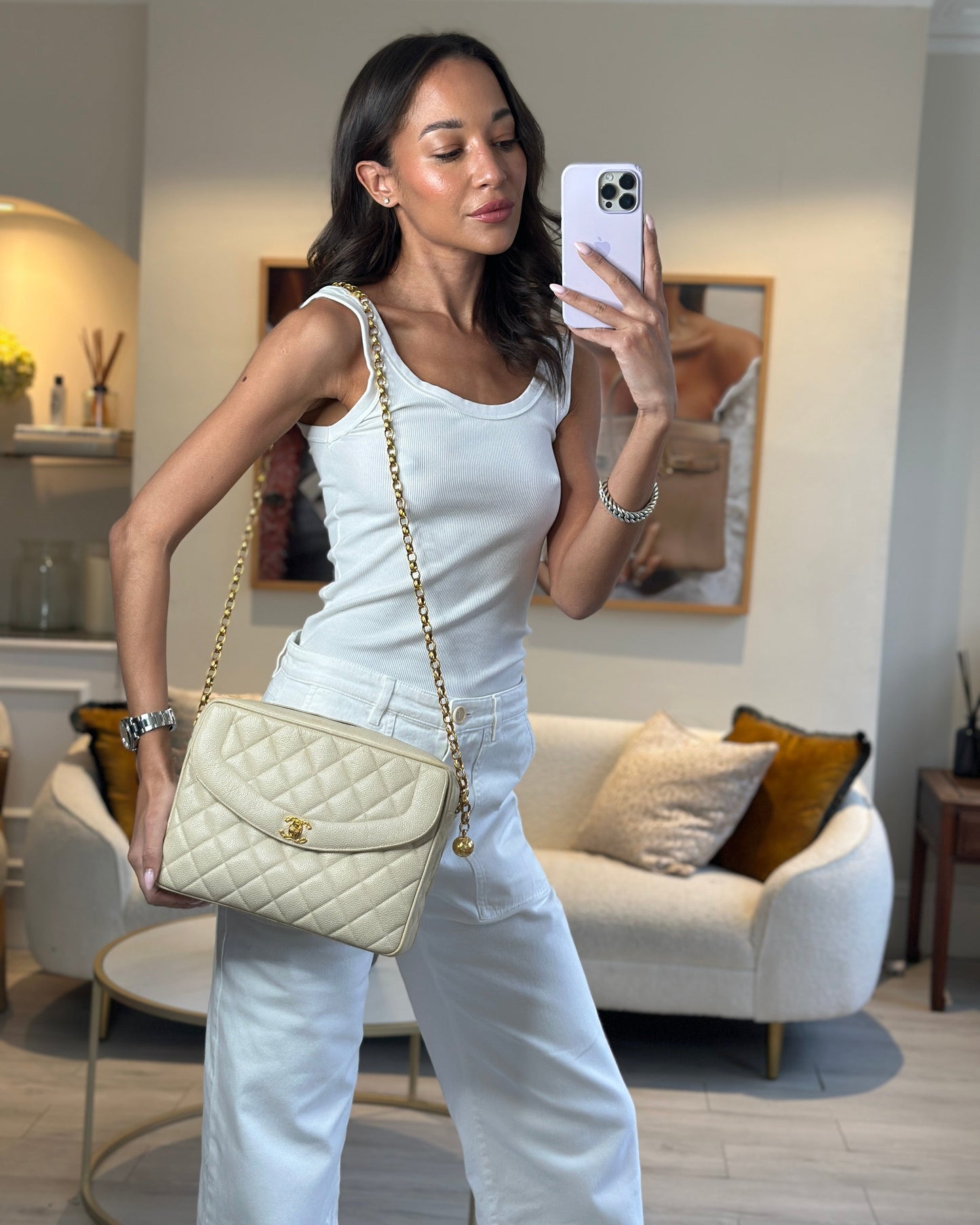 Chanel Beige Camera Flap Flap Bag - Rovelle Bags