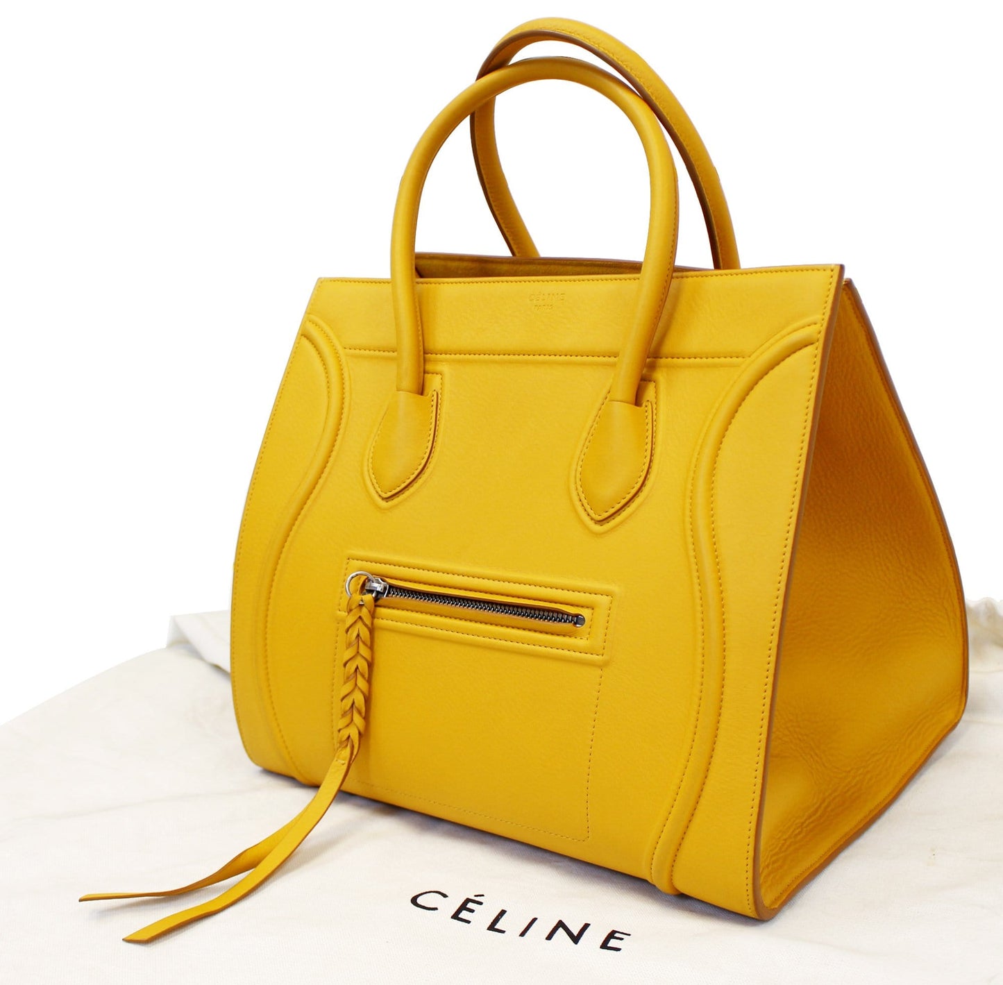 Celine Yellow Leather Medium Phantom Luggage Tote Bag